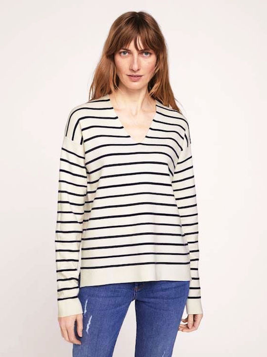 Tom Tailor Women's Blouse Long Sleeve with V Neckline Striped Navy Blue