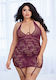 Dreamgirl Sexy Lingerie Set with Lace and Garters Purple Plus Size