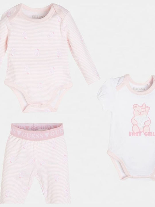 Guess Teddy Bear Σετ Φορμάκι με Παντελόνι Ροζ 3τμχ