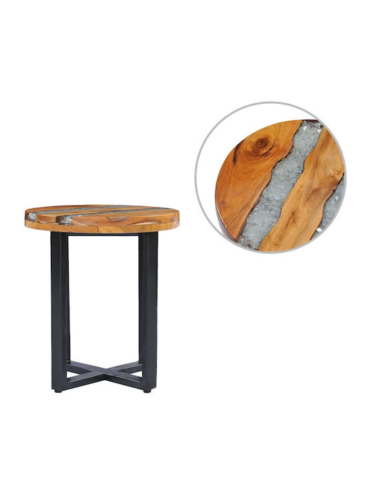 Round Solid Wood Side Table Brown L40xW40xH45cm