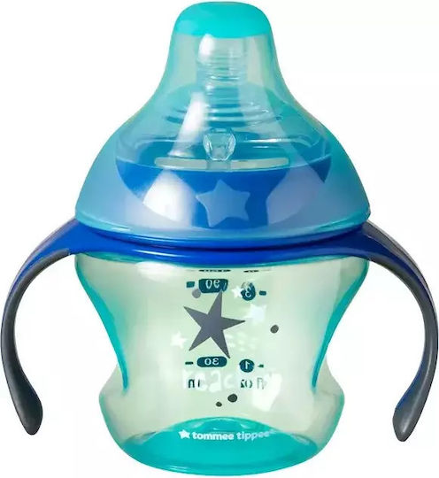 Tommee Tippee Transition Cup Educational Sippy Cup Plastic with Handles Blue turquoise star for 4m+m+ 150ml