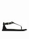 Clarks Karsea Post Leather Women's Flat Sandals Anatomic in Black Color