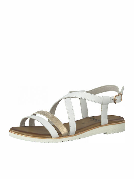 Jana Leather Women's Flat Sandals In White Colo...