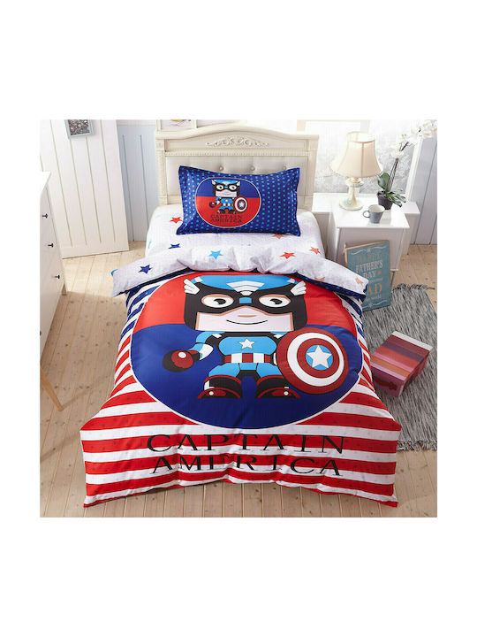 Mc Decor Σετ Παιδικό Πάπλωμα Μονό με Μαξιλαροθήκη Captain America Πολύχρωμο 160x240εκ.