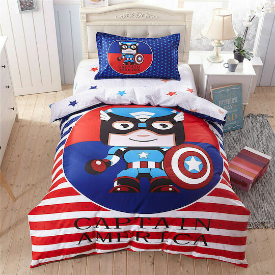 Mc Decor Подредба Детско покривало Единично с калъфка за възглавница Captain America Многоцветен 160x240cm