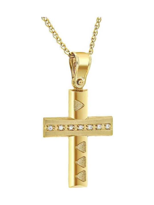 14K Yellow gold women's cross with cubic zirconia ST11100423