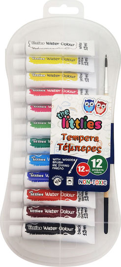 The Littlies Tempera de Pictură cu perie de lemn în cutie PP în Tubular 12ml 12buc