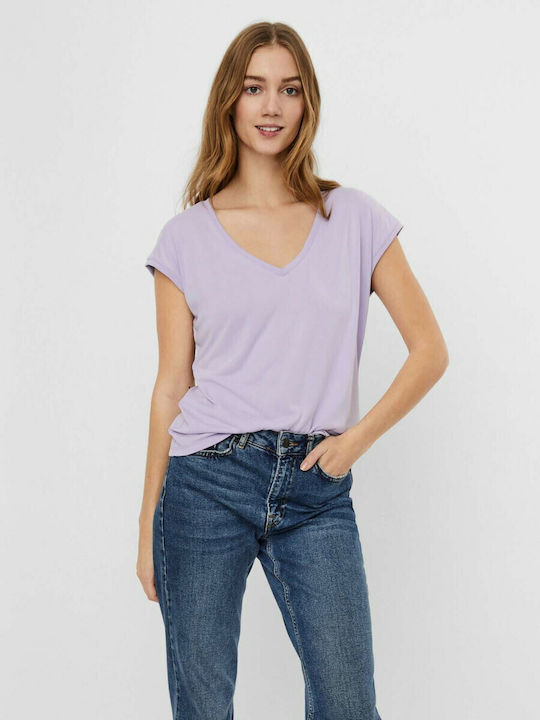 Vero Moda Damen T-Shirt mit V-Ausschnitt Flieder