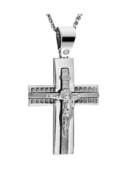 14K White gold men's cross, patent-matte gold ST11200708