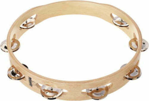 Nino Percussion Beige Wooden Hand Tambourine with Single Row Jingles