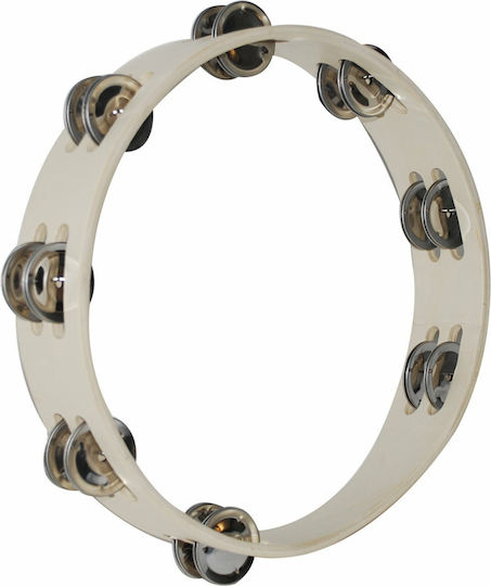 Granite Beige Wooden Hand Tambourine with Double Row Jingles