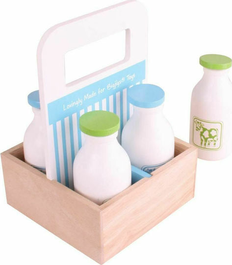 Big Jigs Kochspielzeug / Küchenutensilien Flaschenhalter mit Milch aus Holz