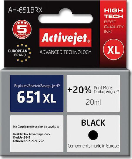 Active Jet Inkjet Printer Compatible Ink HP 651XL C2P10AE 720 Pages 20ml Black