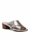 Caroleigh Erin Leather Mules With Chunky Low Heel In Gold Colour