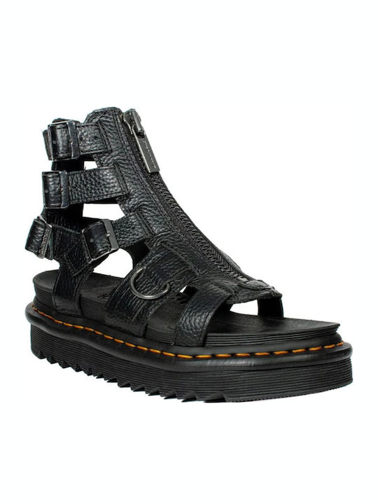 Olson Atlas Leather Women's Flat Sandals Gladiator Flatforms in Black Color