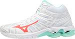Mizuno Wave Voltage Mid Γυναικεία Αθλητικά Παπούτσια Βόλλεϊ Λευκά