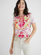 Desigual Feminin Tricou Floral Alb