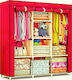 Fabric Wardrobe with Zipper and Shelves in Red Color 130x45x175cm