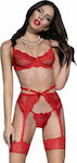 Chilirose Lace Set 4 pcs with Stocking Red Red