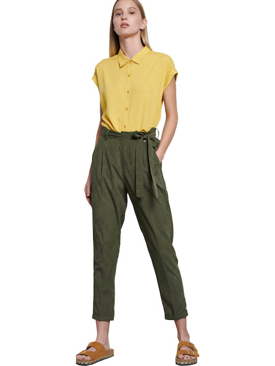 Damen Stoff Hose mit Gummizug Grün