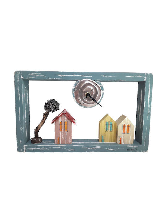 Kapadakis Wood Art Γειτονιά Με Δέντρο Ρολόι Τοίχου Ξύλινο Μπλε 34x20cm