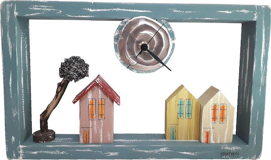 Kapadakis Wood Art Neighborhood With Tree Wall Clock Wooden Blue 34x20cm