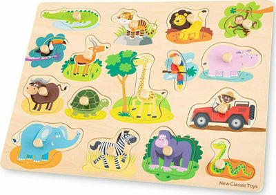 Wooden Kids Peg Puzzle Safari 16pcs New Classic Toys