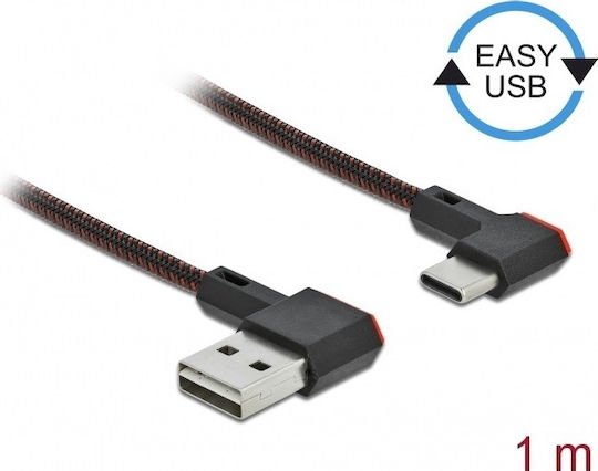 DeLock Angle (90°) / Braided USB 2.0 Cable USB-C male - USB-A Μαύρο 1m 85281