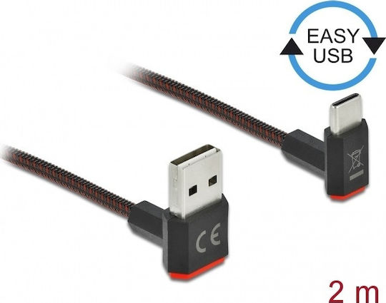 DeLock Winkel (90°) / Geflochten USB 2.0 Kabel USB-C männlich - USB-A Schwarz 2m (85278)