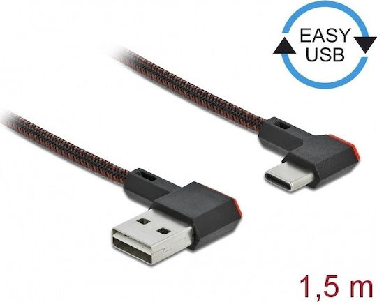DeLock Ъгъл (90°) Плетен USB 2.0 Кабел USB-C Мъжки - USB-A Черен 1.5м 85282