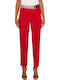 Ankle Women's High-waisted Fabric Trousers Regular Fit Red
