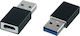 NSP Μετατροπέας USB-A male σε USB-C female Black Ασημί 1τμχ
