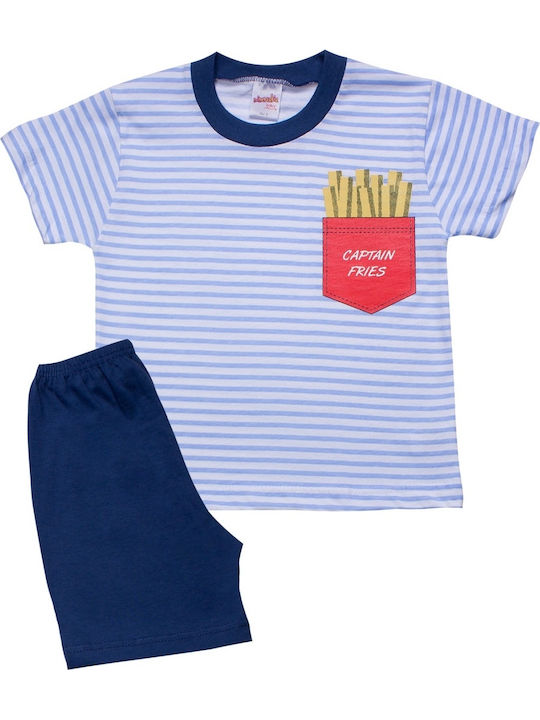 Minerva Set Top & Bottom Kids Summer Cotton Pyjamas Light Blue