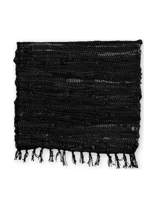 Sidirela Covor Rectangular Piele cu franjuri Negru