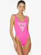 Guess One-Piece Swimsuit with Open Back Fluo Pink