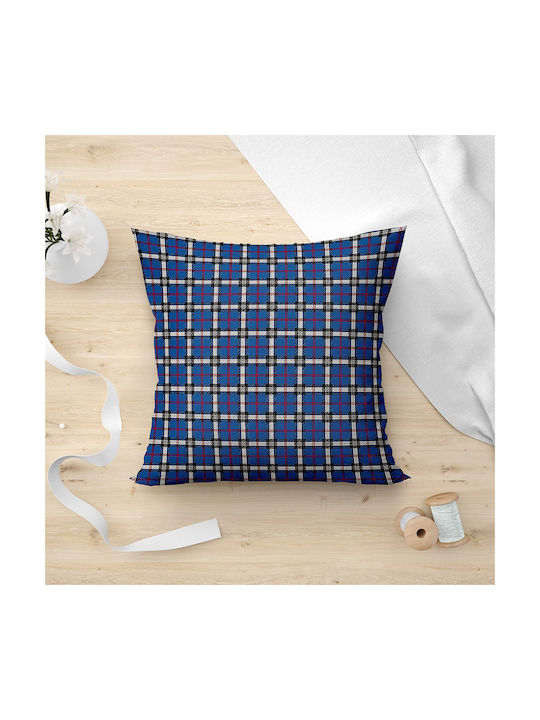 Lino Home Decorative Pillow Case Tartan from 100% Cotton 602 Blue 45x45cm.