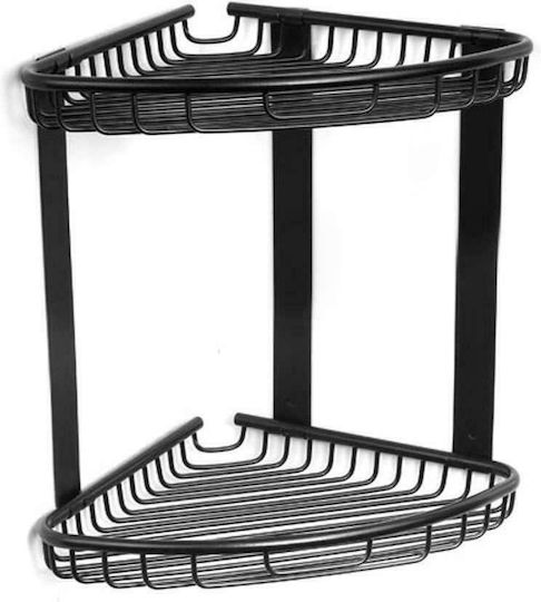 Karag Reti Ъглов Стенен Рафт за баня Метален с 2 рафта 21x21x27см Черно матово Черна