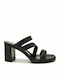 Sante Leather Women's Sandals Black with Chunky High Heel