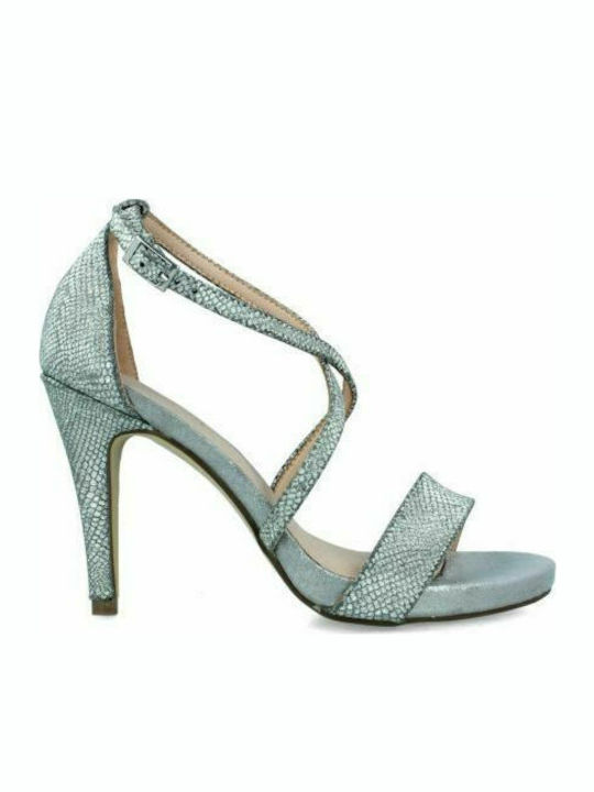 Menbur Damen Sandalen mit Dünn hohem Absatz in Silber Farbe