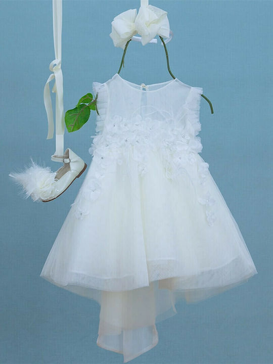 Bambolino Britney Off-White Taufset Kleidung mit Haar-Accessoires & Kleid aus Tüll 2Stück