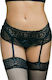 Queen Lingerie Floral Design Garter Belt & Thong Sexy Dessous-Set Schwarz