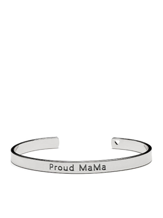 Proud Mama Γυναικείο Βραχιόλι Χειροπέδα με σχέδιο Μαμά από Ασήμι