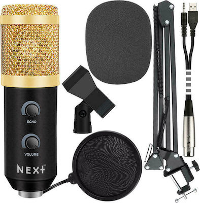 Next Condenser (Large Diaphragm) Microphone USB / 3.5mm Kit Reverb Volume Shock Mounted/Clip On Mounting Voice in Gold Color