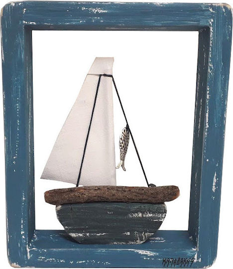 Kapadakis Wood Art Wanddekoration Schiff Handgefertigt Blau aus Hölzernes 12.5x3x15cm