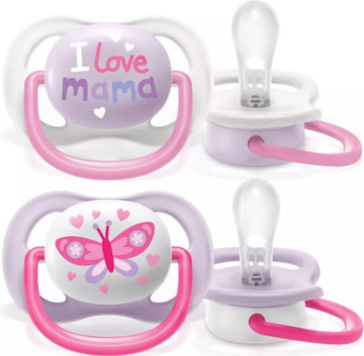 Philips Orthodontic Pacifiers Silicone I Love Mama Pink with Case for 0-6 months 2pcs