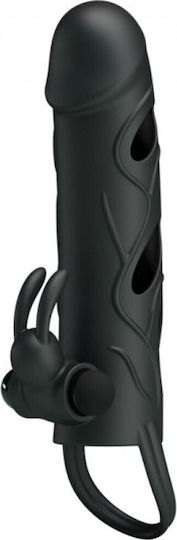 Pretty Love Vibrating Silicone Sleeve Προέκταση Πέους με Δόνηση Μαύρη 14cm