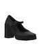 Leder Pumps mit Riemen & Chunky Hoher Absatz Schwarz