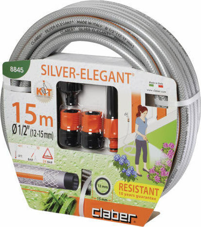 Claber Hose Watering Set Kit Silver-Elegant Plus 1/2" 15m