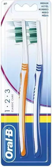 Oral-B Classic Care 40 1-2-3 x2 Toothbrush Medium Orange & Blue 2pcs