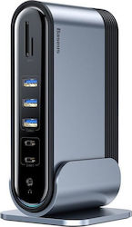 Baseus USB-C Docking Station με HDMI 4K PD Ethernet και συνδεση 2 Οθονών Γκρι (CAHUB-BG0G)